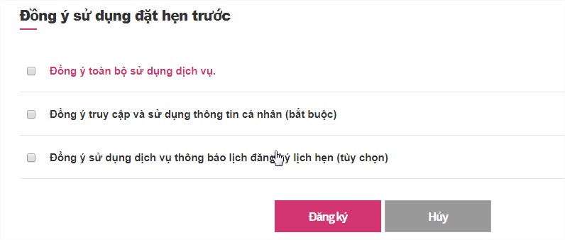 Đồng ý sử dụng đặt hẹn trước