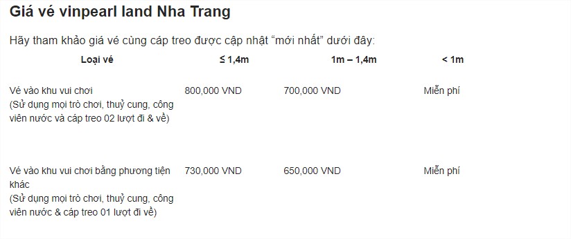 Giá vé Vinpearland Nha Trang