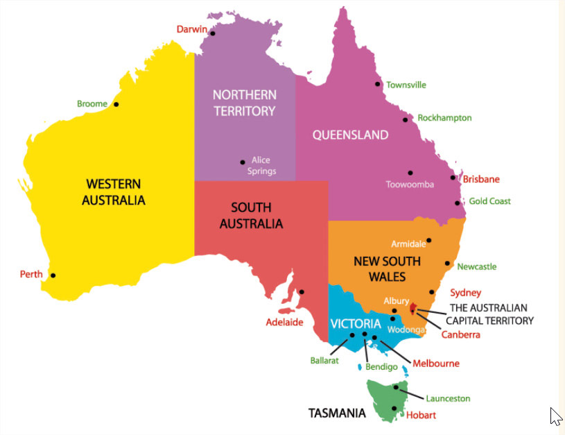 Bản đồ các bang ở Úc