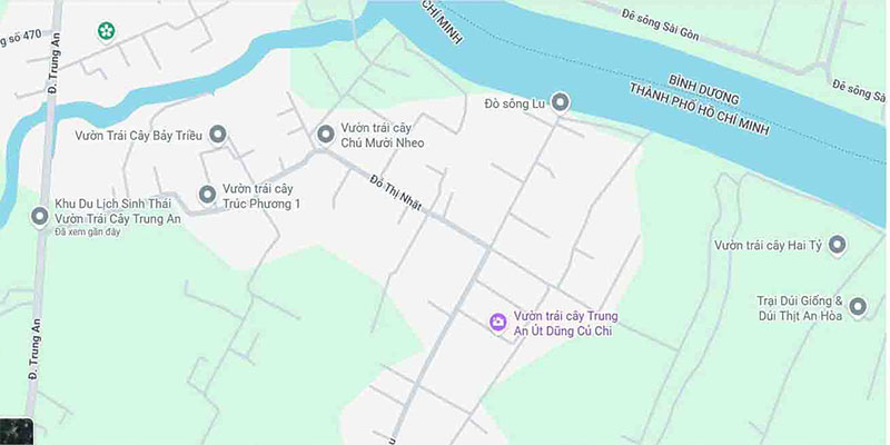 Cụm vườn trái cây Bình Mỹ nhìn từ bản đồ
